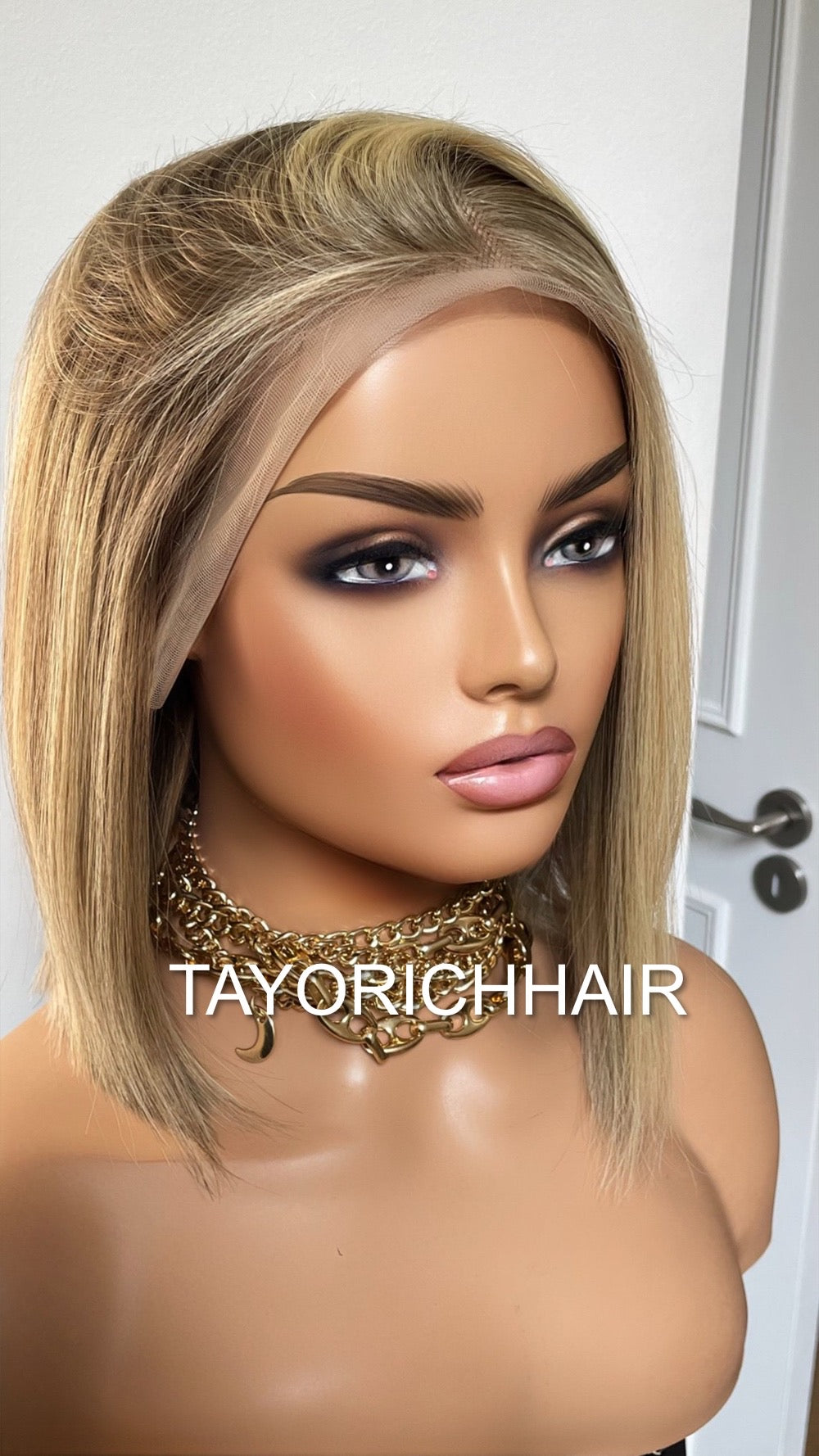 Dark Ash Wig With Blonde Highlights Balayage Bob Lace Front Human Hair Lace Wig For Women Daily Wear Money Piece Alopecia Wigs
