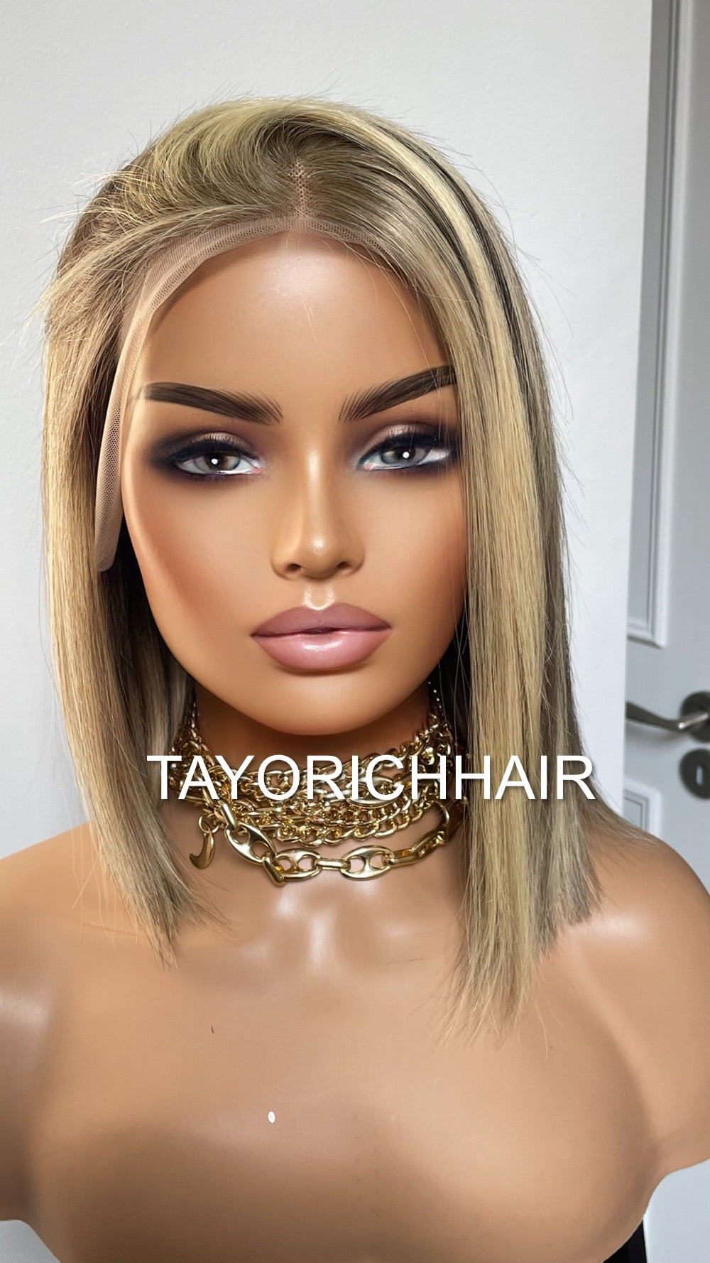 Dark Ash Wig With Blonde Highlights Balayage Bob Lace Front Human Hair Lace Wig For Women Daily Wear Money Piece Alopecia Wigs