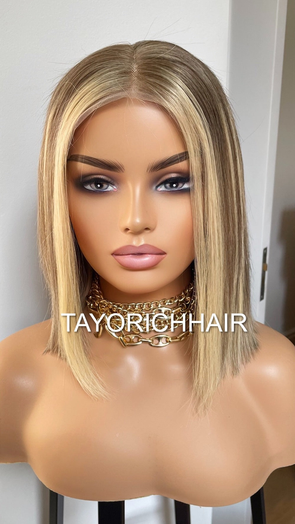 Dark Ash Wig With Blonde Highlights Balayage Bob Lace Front Human Hair Lace Wig For Women Daily Wear Money Piece Alopecia Wigs