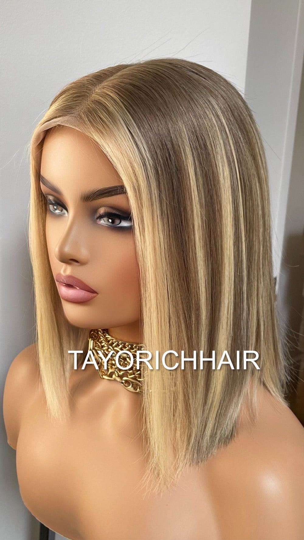 Dark Ash Wig With Blonde Highlights Balayage Bob Lace Front Human Hair Lace Wig For Women Daily Wear Money Piece Alopecia Wigs