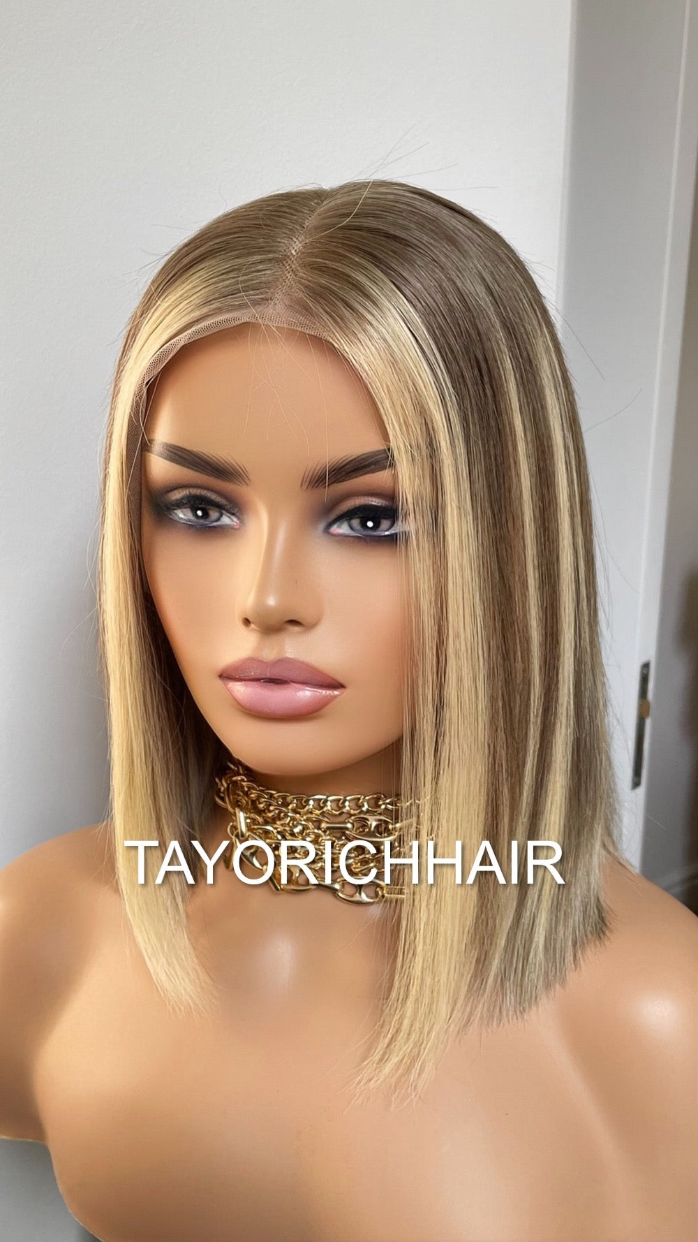 Dark Ash Wig With Blonde Highlights Balayage Bob Lace Front Human Hair Lace Wig For Women Daily Wear Money Piece Alopecia Wigs