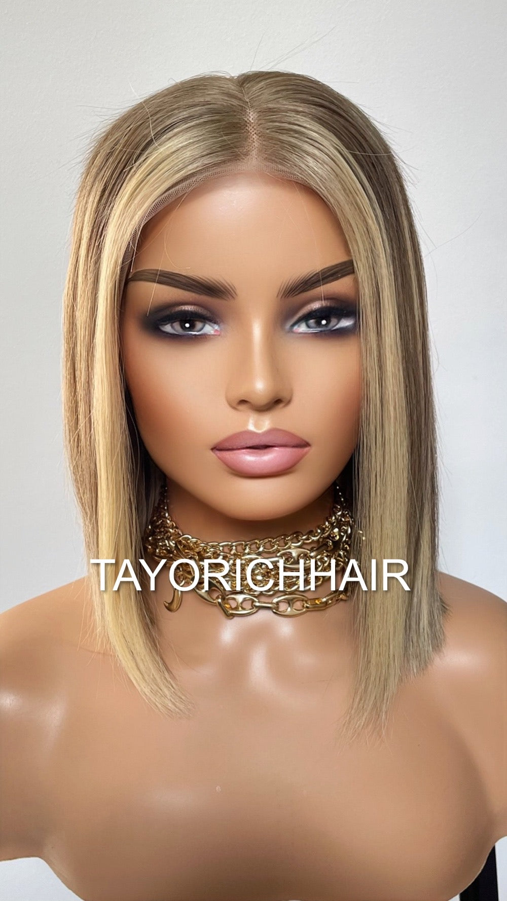 Dark Ash Wig With Blonde Highlights Balayage Bob Lace Front Human Hair Lace Wig For Women Daily Wear Money Piece Alopecia Wigs
