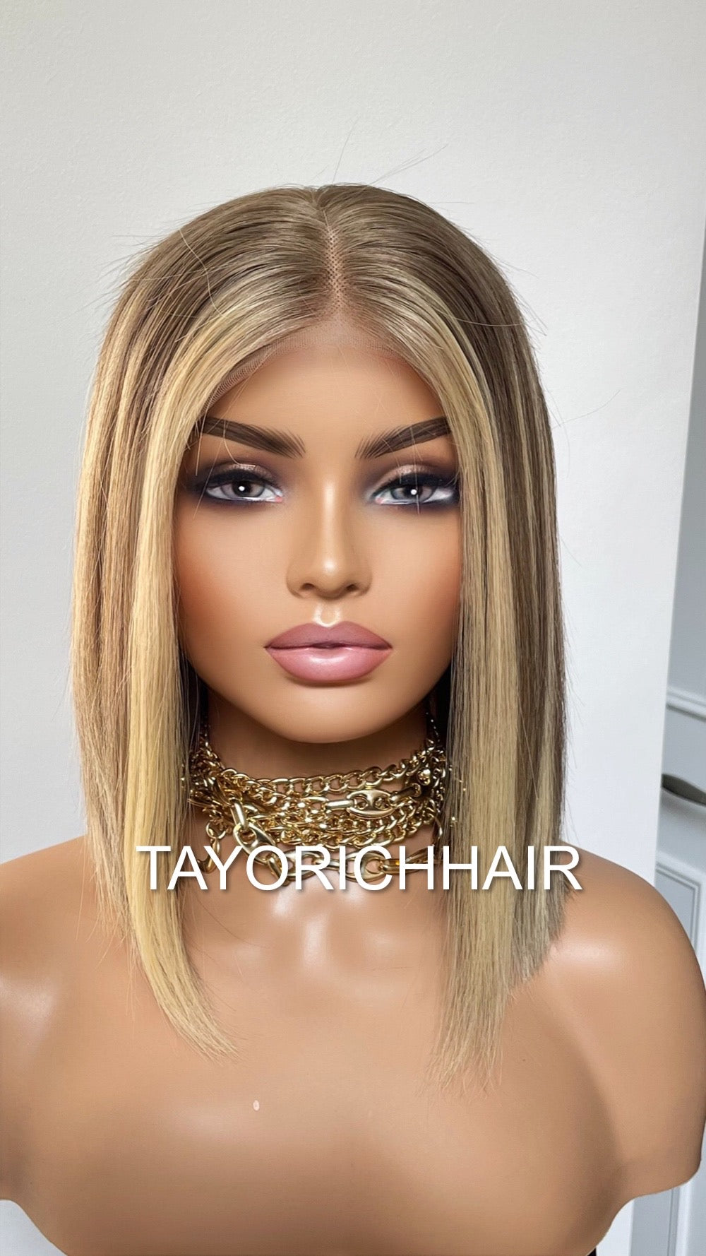 Dark Ash Wig With Blonde Highlights Balayage Bob Lace Front Human Hair Lace Wig For Women Daily Wear Money Piece Alopecia Wigs