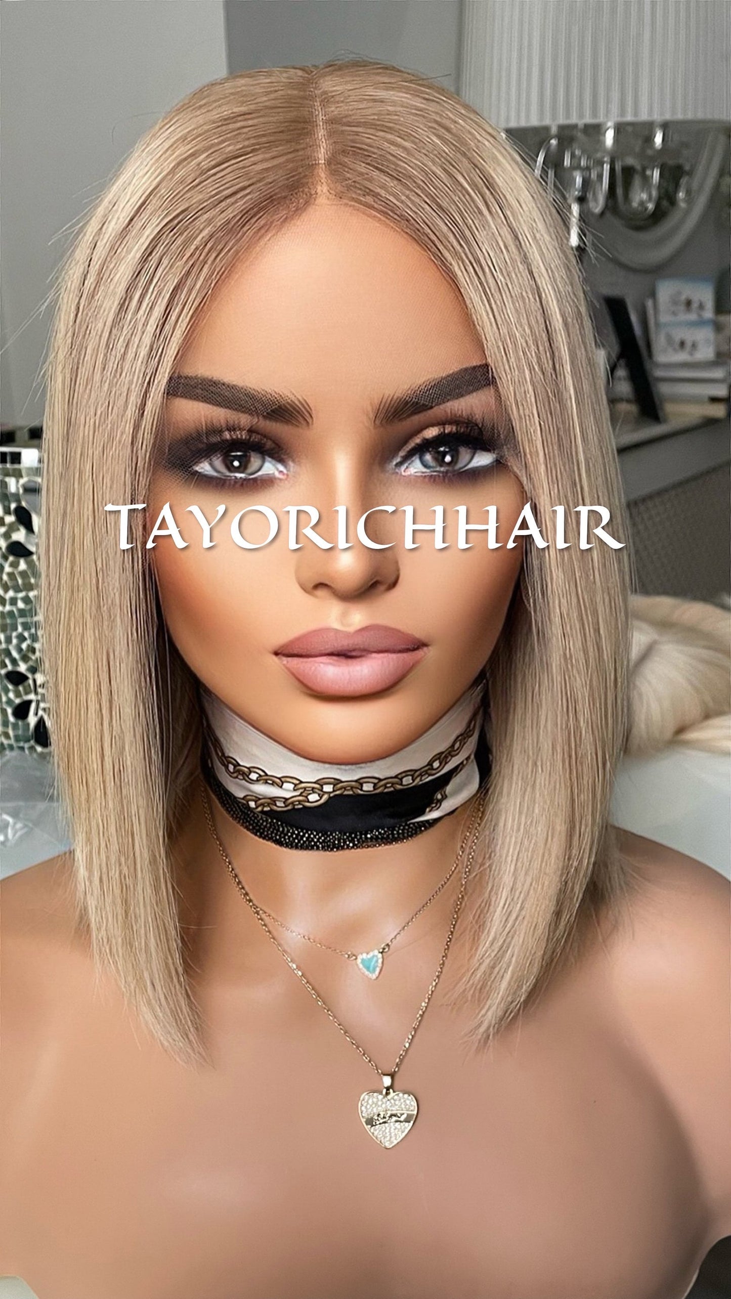 Bob Real Hair Wig/ Ash Blonde Front  Top Wig With Dark Brown Roots/ European Hair Wig