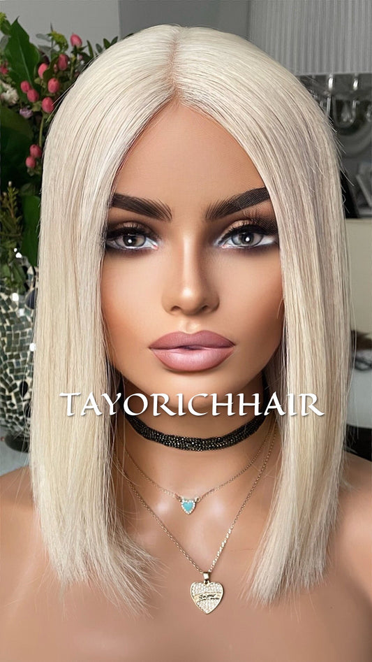Platinum Blonde Bob Wig/ 100% Single Donor/ Extra Light Weight 130 Density/ European Hair /Lace Top Wig