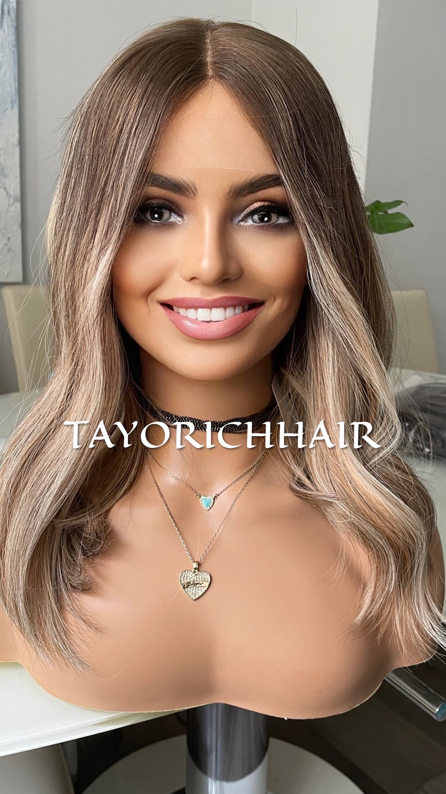 High Quality Balayage Real Hair Lace Front Wig/ Golden Blonde Highlights /Dark Brown Roots/ 100% European Hair Wig For Daily Wear
