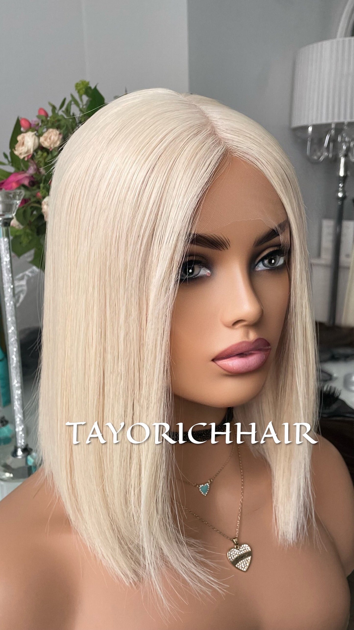 Platinum Blonde Bob Wig/ 100% Single Donor/ Extra Light Weight 130 Density/ European Hair /Lace Top Wig