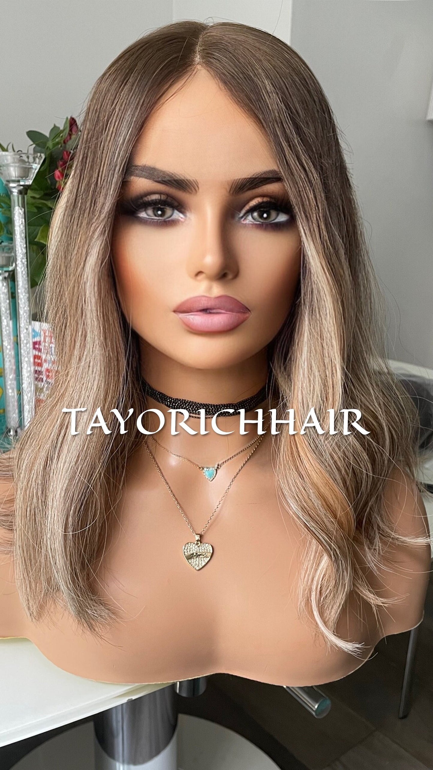 High Quality Balayage Real Hair Lace Front Wig/ Golden Blonde Highlights /Dark Brown Roots/ 100% European Hair Wig For Daily Wear