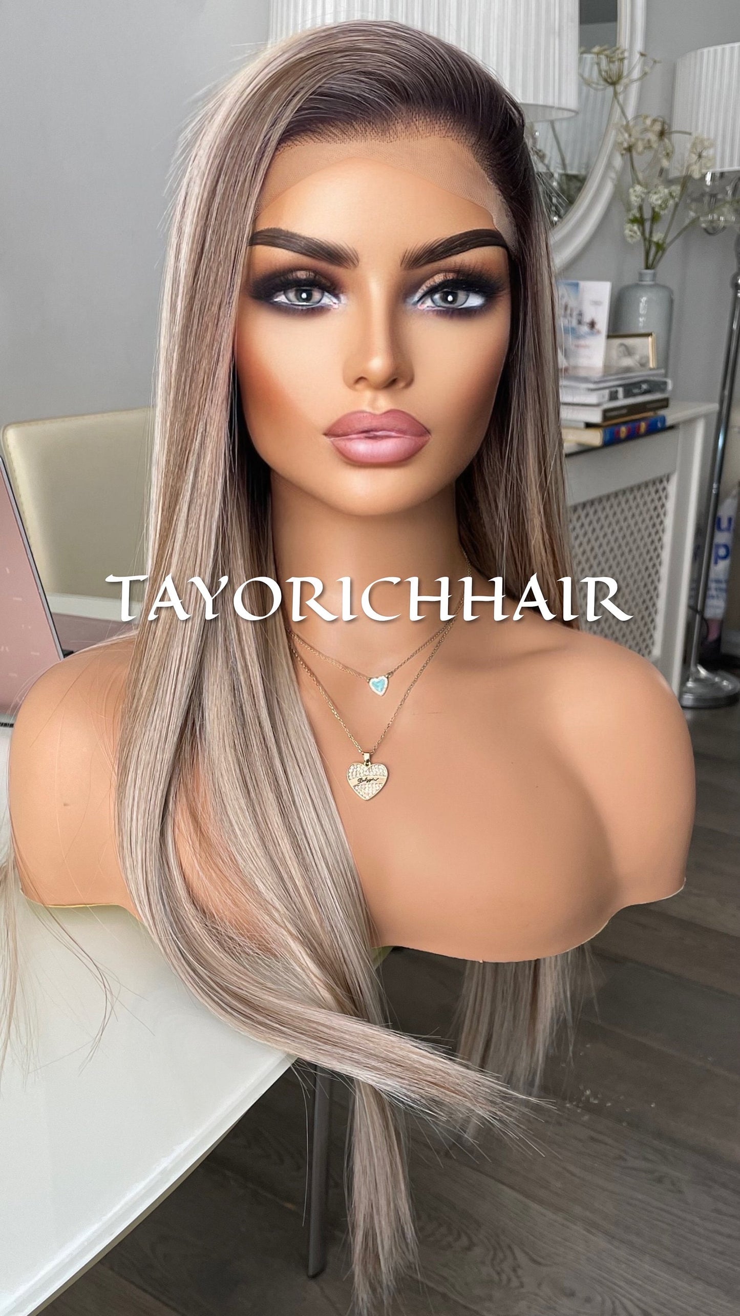 Rooted Mixed Blonde Highlights Lace Front Wig /Limited Edition/Free Part/Preplucked Natural Wig/13x4 Soft Lace/Realistic Synthetic Lace Wig
