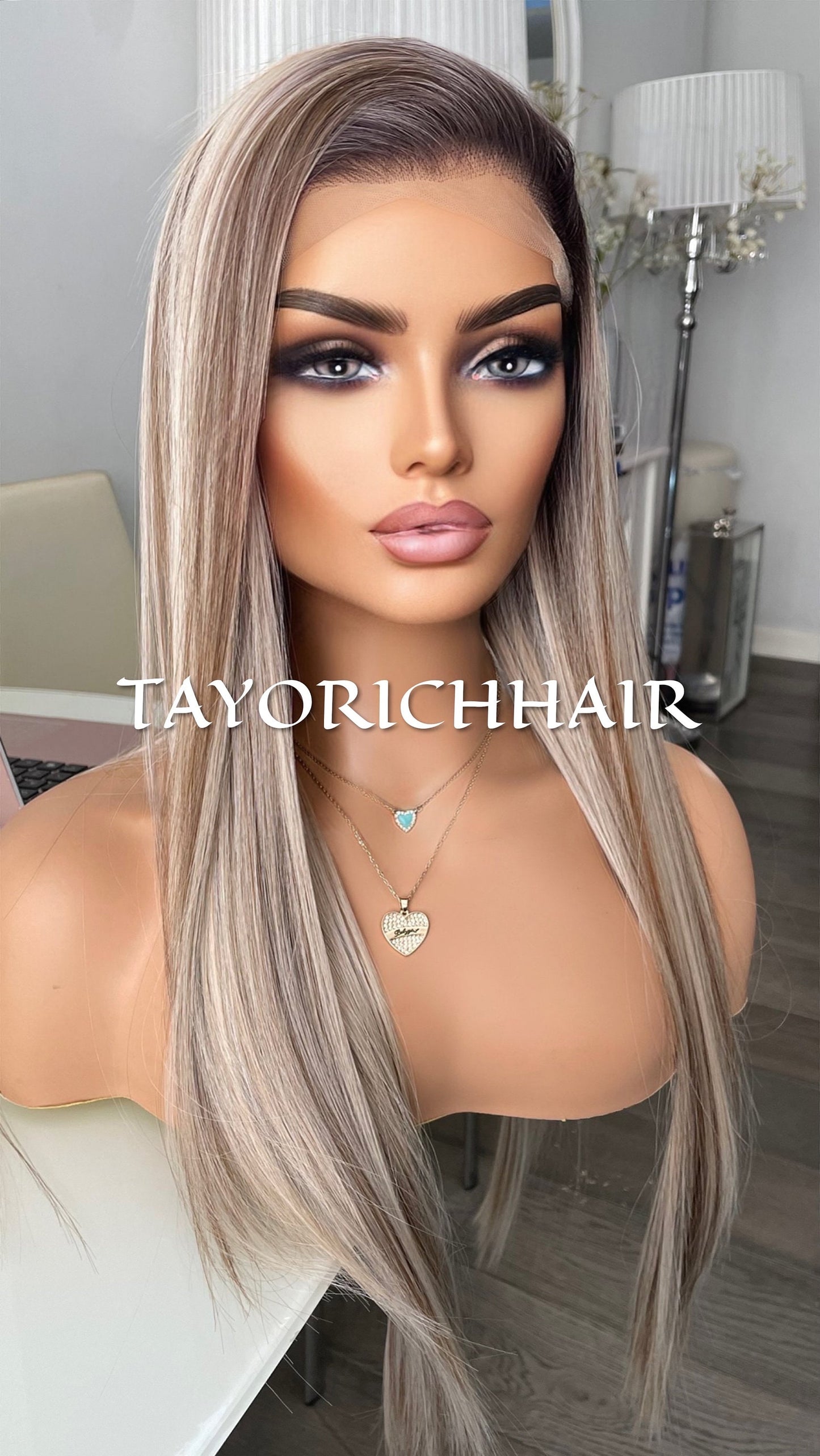 Rooted Mixed Blonde Highlights Lace Front Wig /Limited Edition/Free Part/Preplucked Natural Wig/13x4 Soft Lace/Realistic Synthetic Lace Wig