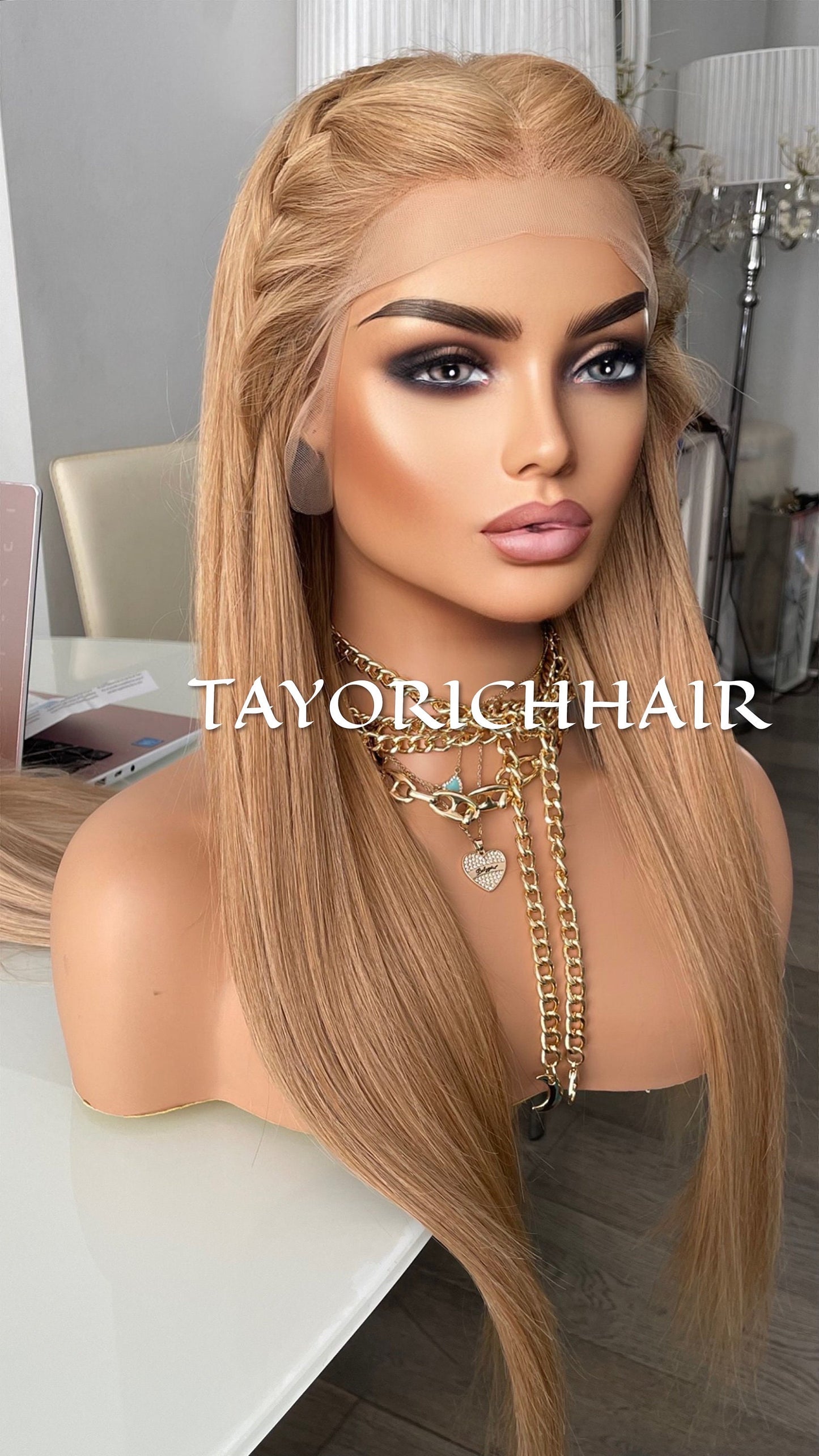 Warm Blonde Long Straight Real Hair Lace Front Wig 24 Inches/13x6 Swiss Lace/Low Density Blonde Real Hair Wig For Women