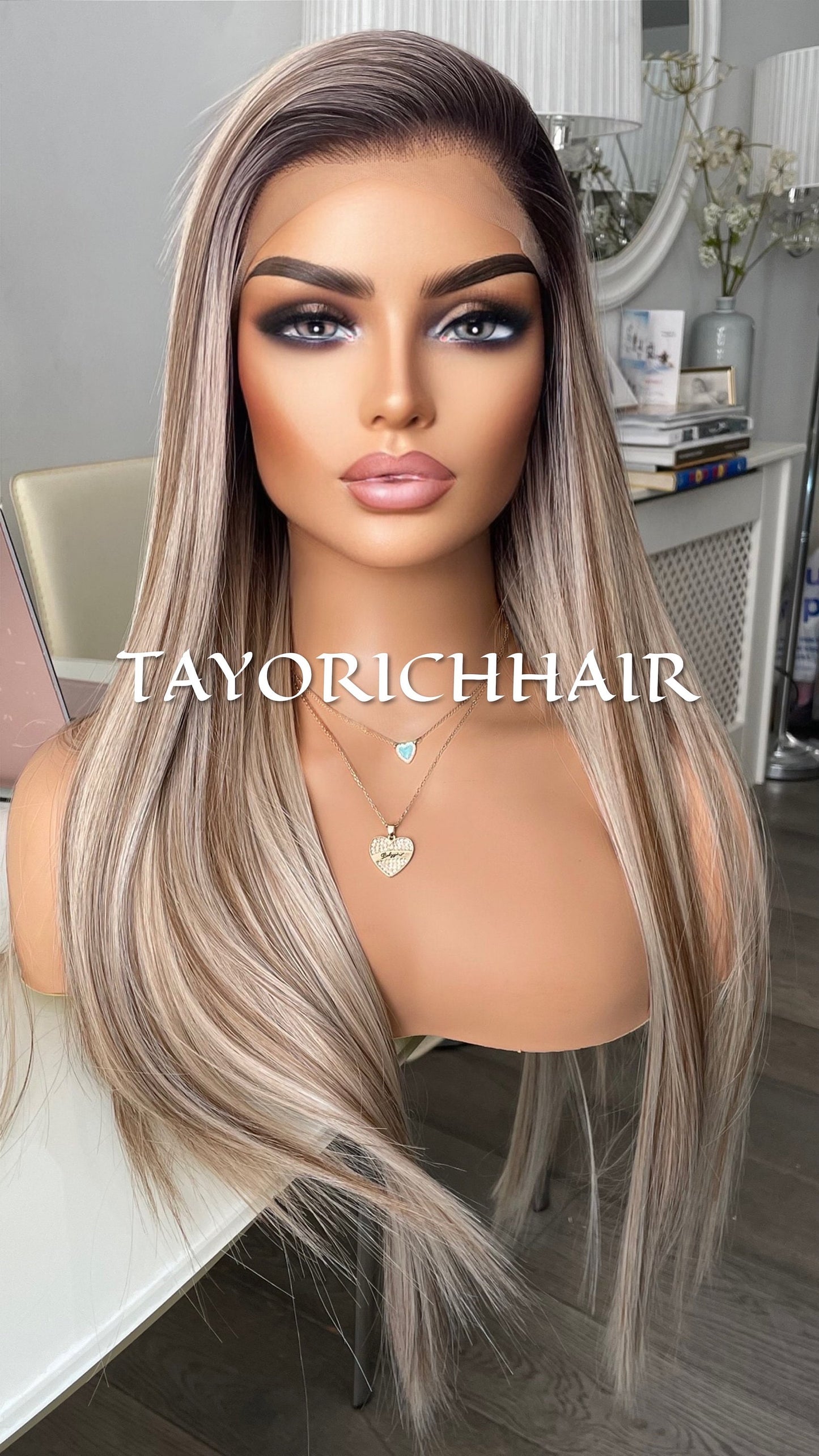 Rooted Mixed Blonde Highlights Lace Front Wig /Limited Edition/Free Part/Preplucked Natural Wig/13x4 Soft Lace/Realistic Synthetic Lace Wig