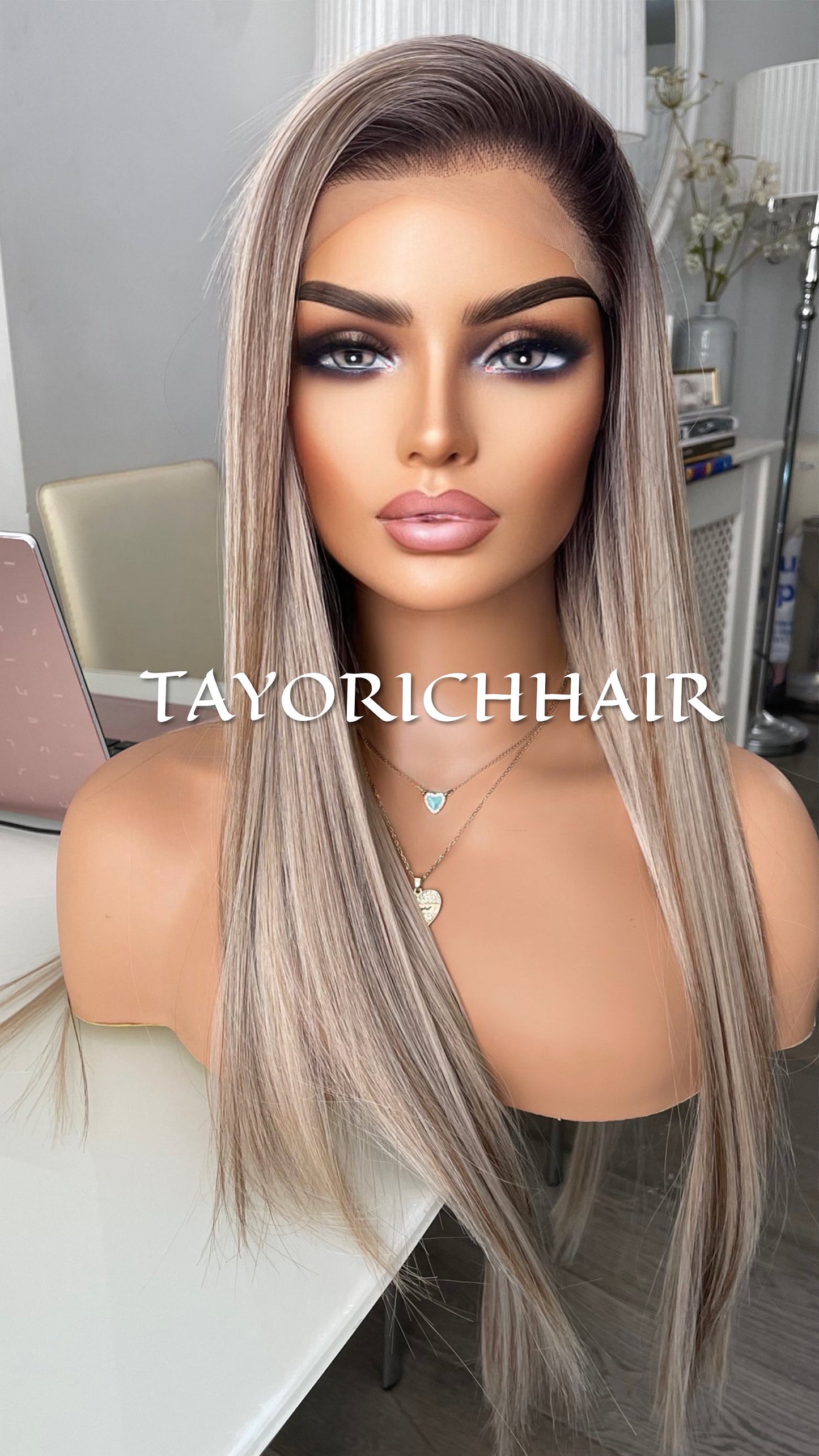 Rooted Mixed Blonde Highlights Lace Front Wig /Limited Edition/Free Part/Preplucked Natural Wig/13x4 Soft Lace/Realistic Synthetic Lace Wig