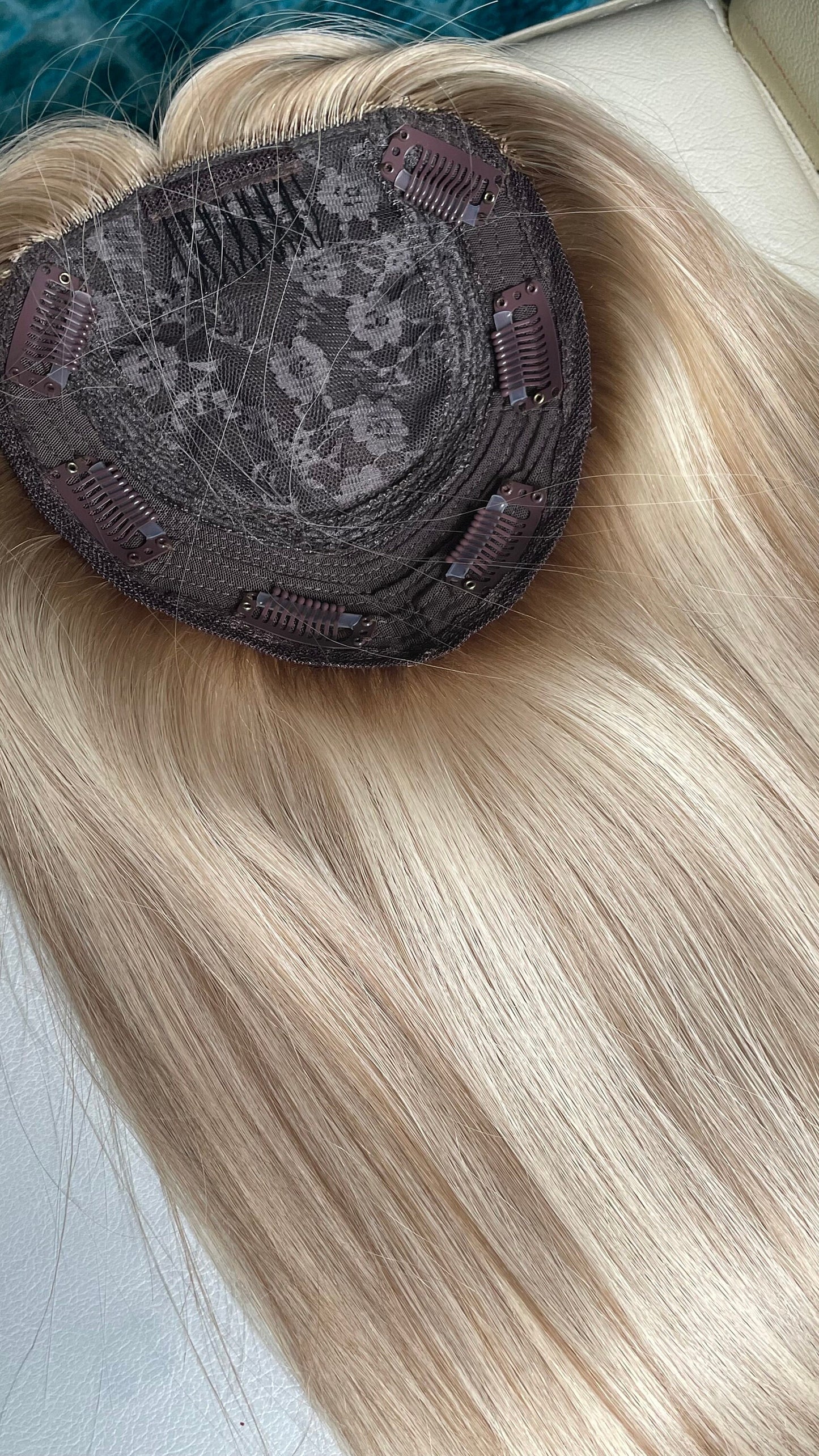 Mixed Blonde Silk Base With Weft Topper Sizes 5x6 14 Inches / Slightly Dark Roots Mixed Light Blonde And Ash Blonde Topper With Weft