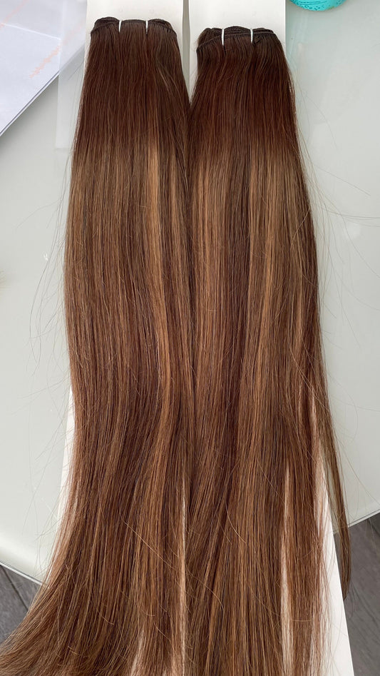 Mixed Brown and Blonde Weft Human Hair Extensions/ 2 Bundles 18 Inches Straight Weft Brazilian Human Hair