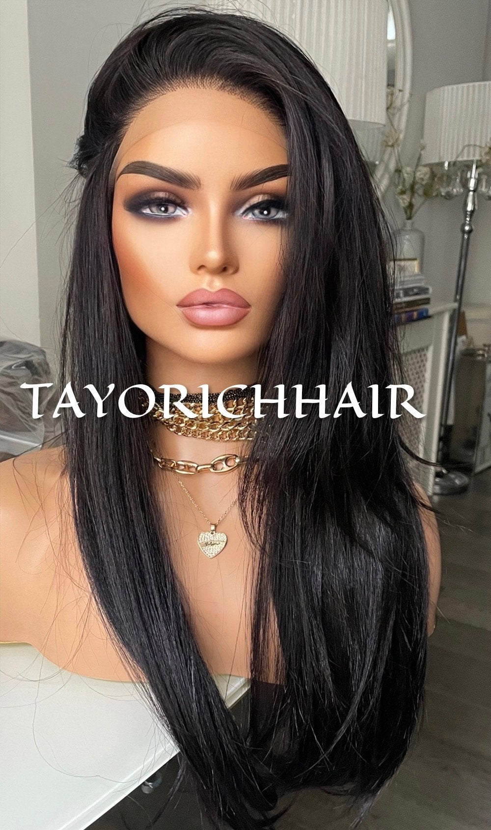 Jet Black Lace Front Wig For Women| Black Short Yaki Synthetic Wigs For Women| Daily Wig For Women| Party Wigs|Free Part Shoulder Length Wig