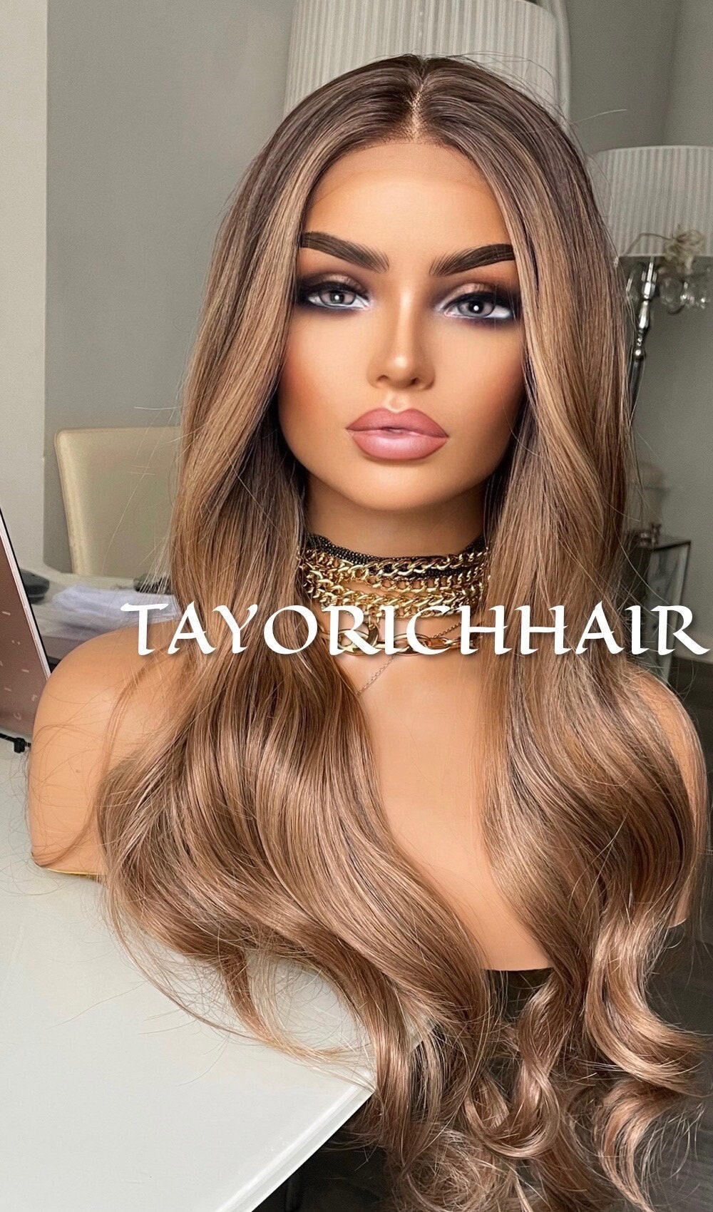 Honey Blonde Lace Front Wig / Heat Resistant Premium Synthetic Lace Front Wig/ Brown Blonde Mix Wig For Woman/ Long Wavy 24 Inches Wigs