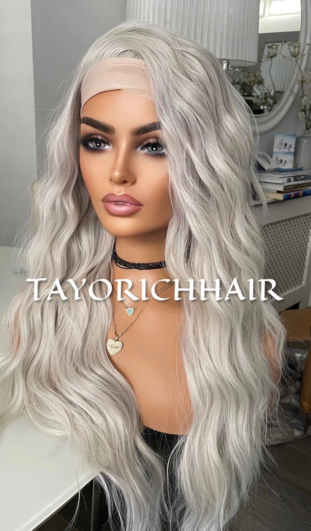 Ash White Ponytail Wig/ No Lace Easy Wear Wig For Workout