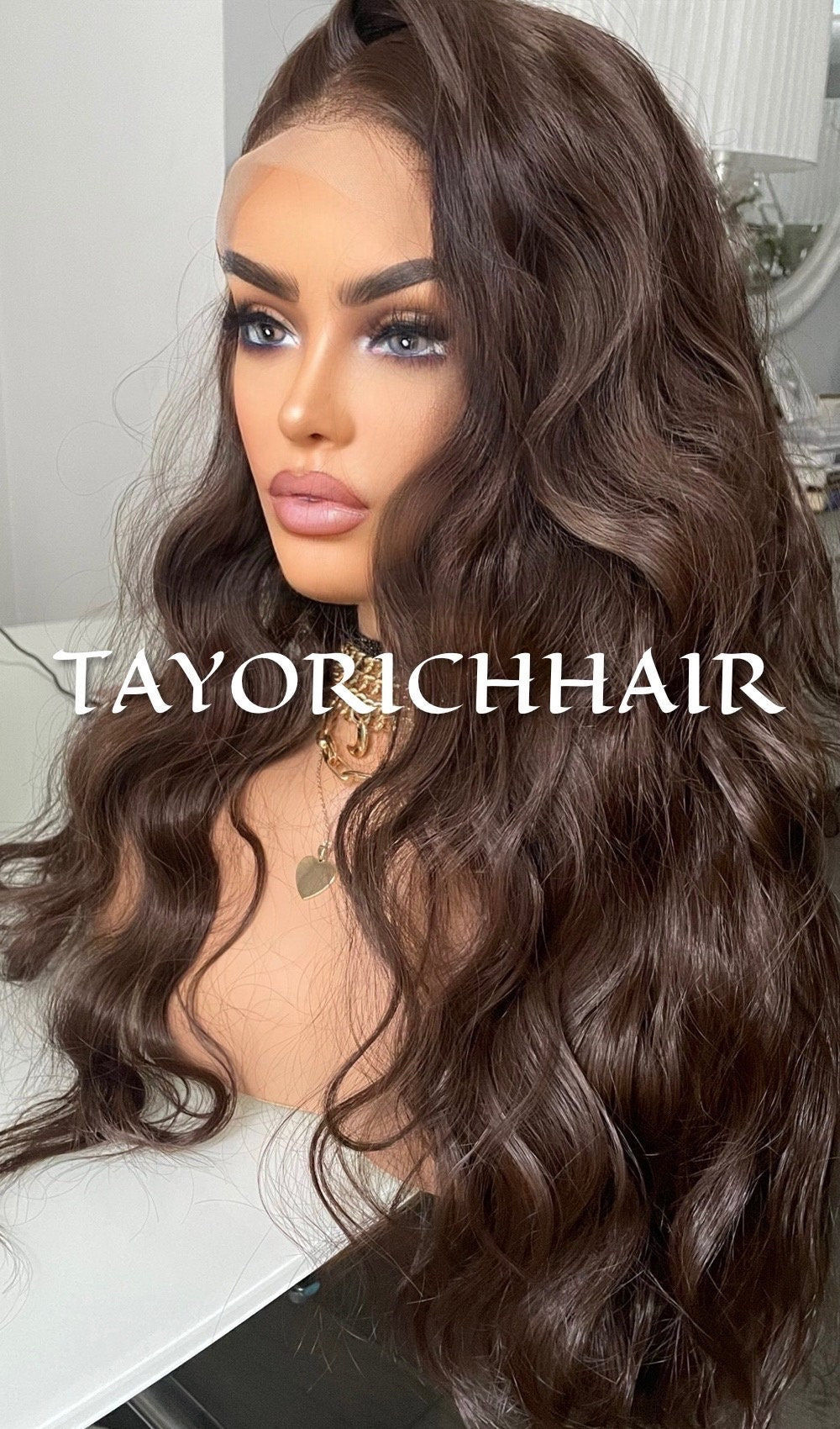 Dark Brunette Brown Lace Front Wavy Wigs For Women Natural Looking 13x6 Lace Front Wig With A Realistic Hair Line Heat Friendly Synthetic