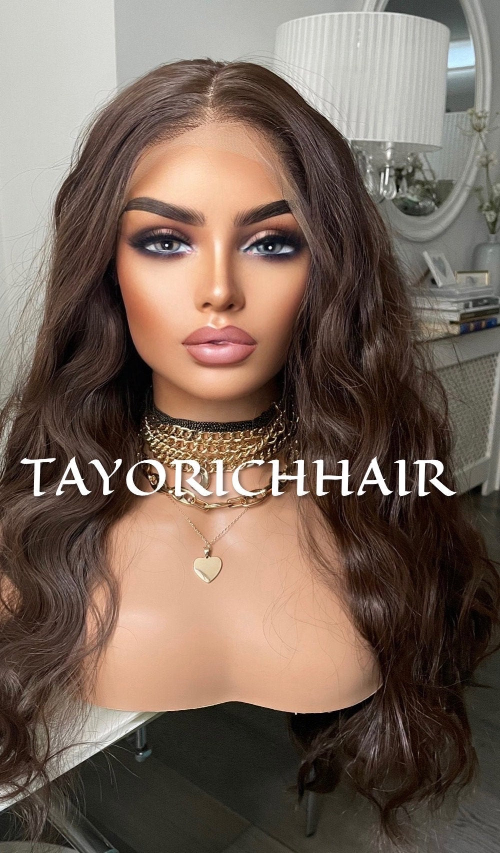 Dark Brunette Brown Lace Front Wavy Wigs For Women Natural Looking 13x6 Lace Front Wig With A Realistic Hair Line Heat Friendly Synthetic