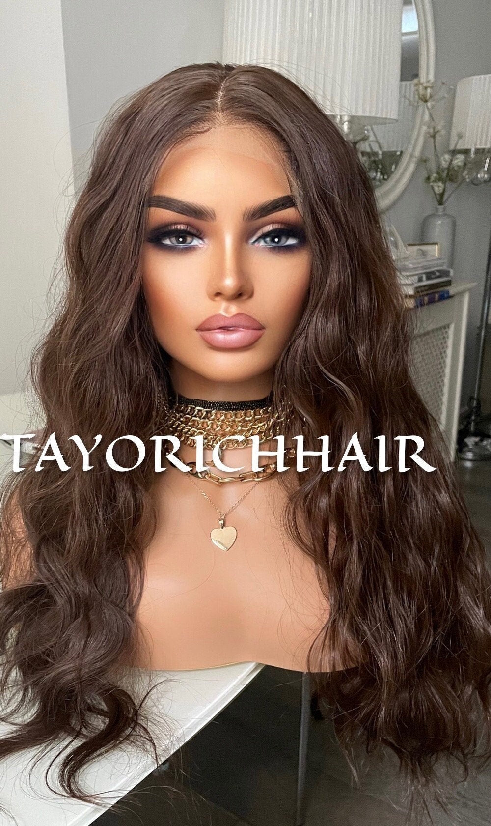 Dark Brunette Brown Lace Front Wavy Wigs For Women Natural Looking 13x6 Lace Front Wig With A Realistic Hair Line Heat Friendly Synthetic