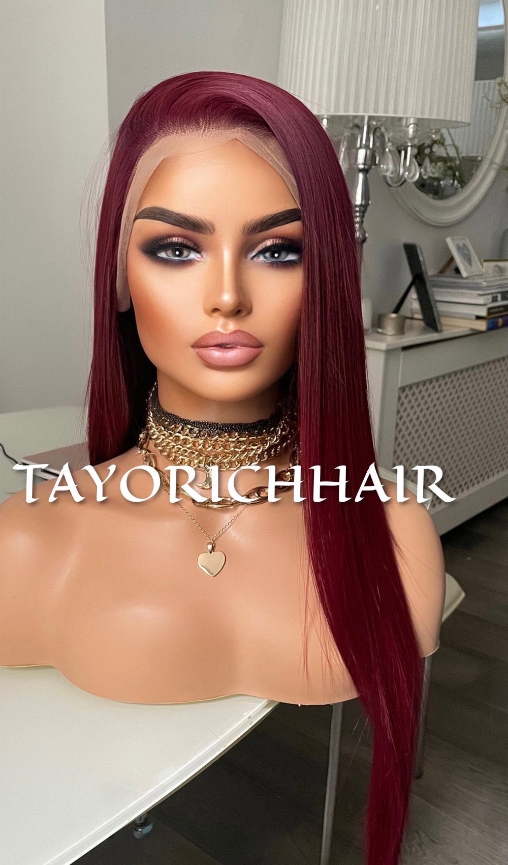 Burgundy 24 Inches Straight Hair Synthetic Wig 13x6 Wide lace By Tayorichhair