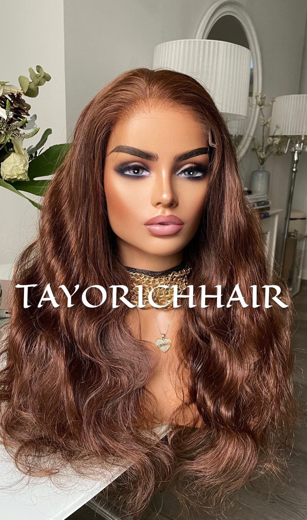 Light Brown Real Hair Glueless Wig/ HD 5x5 Lace Closure Wig/ Real Wavy Hair 18 Inches Small Cap Size Wig