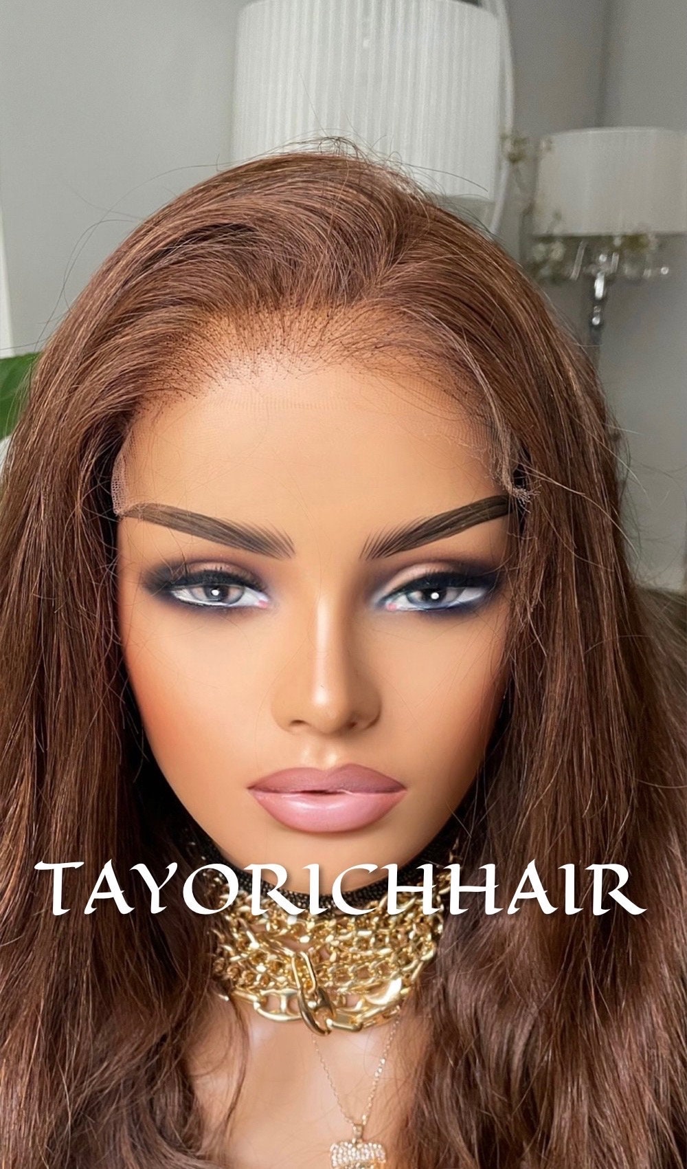 Light Brown Real Hair Glueless Wig/ HD 5x5 Lace Closure Wig/ Real Wavy Hair 18 Inches Small Cap Size Wig