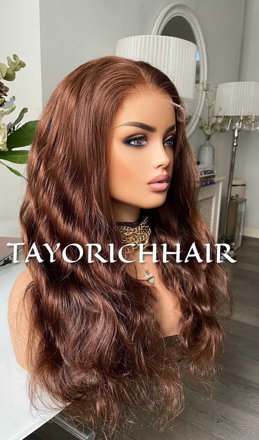 Light Brown Real Hair Glueless Wig/ HD 5x5 Lace Closure Wig/ Real Wavy Hair 18 Inches Small Cap Size Wig