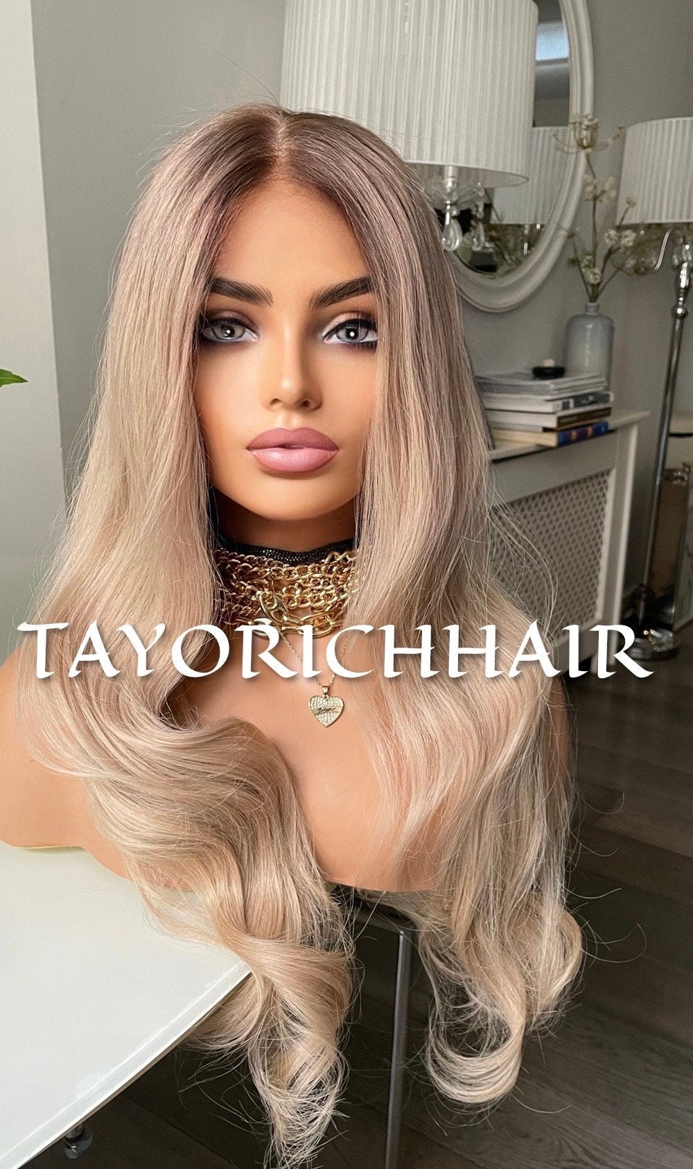 Glueless Human Hair Wig in 22 Inches•Smal Cap Size Wig•Rooted Ash Blonde Human Hair Wig•5X5 HD Lace•Bleached Knots Wig•Beginner Frindly Wig