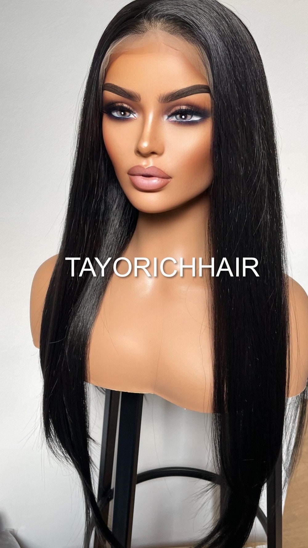 Black Yaki Long Straight Synthetic Lace Front Wig For Women/ Gothic Lace Wigs/ 13x4 Wide Soft Lace Wig/ Black Free Part Synthetic Lace Wigs