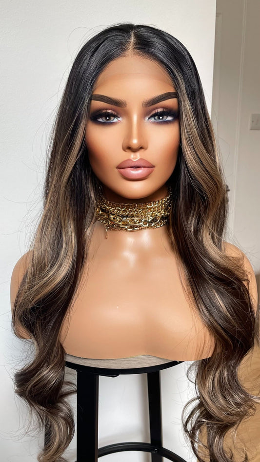Darkest Brunette Face Framing Money Piece Wigs For Women/ Heat Safe Luxury Synthetic Wig/ Minimalist Style Wigs/ Handmade Synthetic Wigs