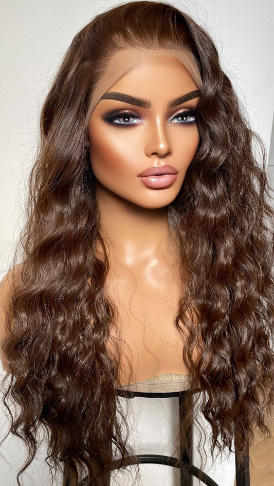 Curly Dark Brown Lace Front Wig With Light Brown Streaks/ Brunette Exotic Curly Wigs For Women /Heat Resistant Lightweight Synthetic Wig