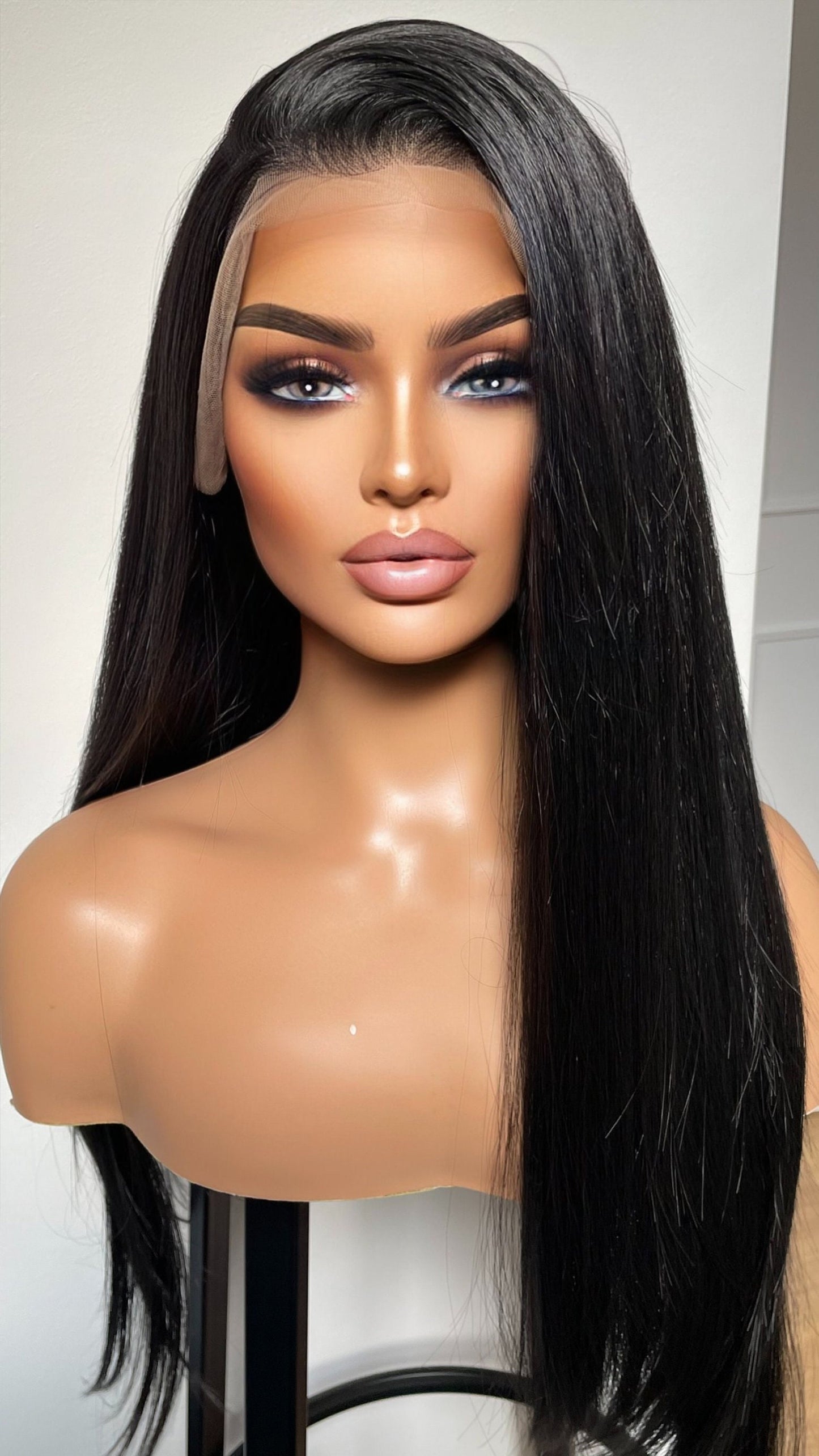 Black Yaki Long Straight Synthetic Lace Front Wig For Women/ Gothic Lace Wigs/ 13x4 Wide Soft Lace Wig/ Black Free Part Synthetic Lace Wigs