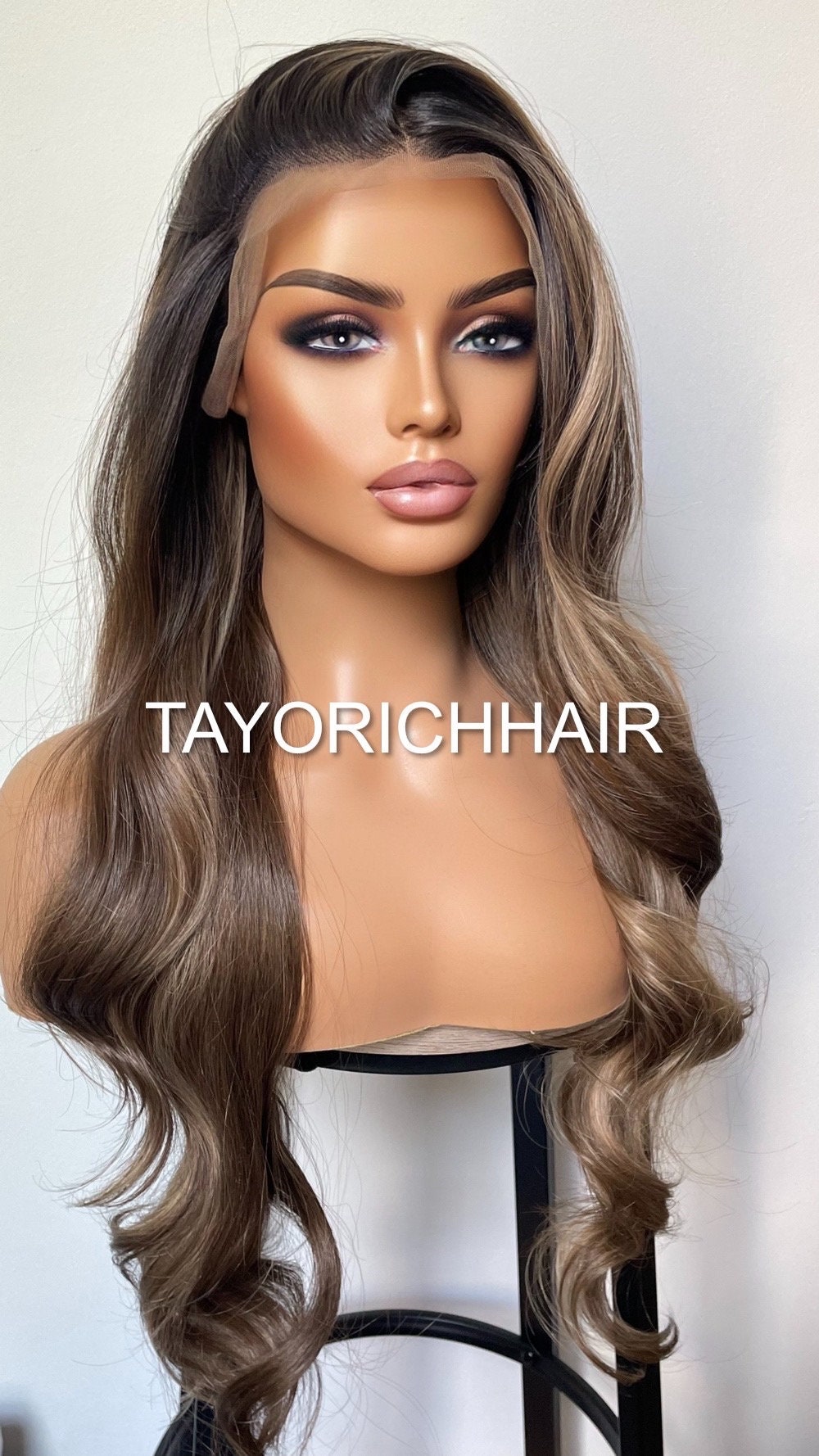 Money Piece Black And Ash Blonde Mix 13x4 Wide Lace Front Wig/Realistic Pre Plucked Hairline/ Layered 24 Inches Wig For Women/Synthetic Wigs