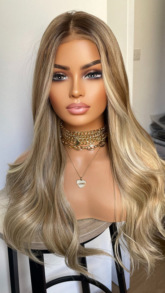 New 20 Inches Mixed Blonde Synthetic Lace Front Wig/ Average Cap Size/ 13x4 Swiss Lace / Realistic Natural Looking Wig/ Ready To Ship Wigs