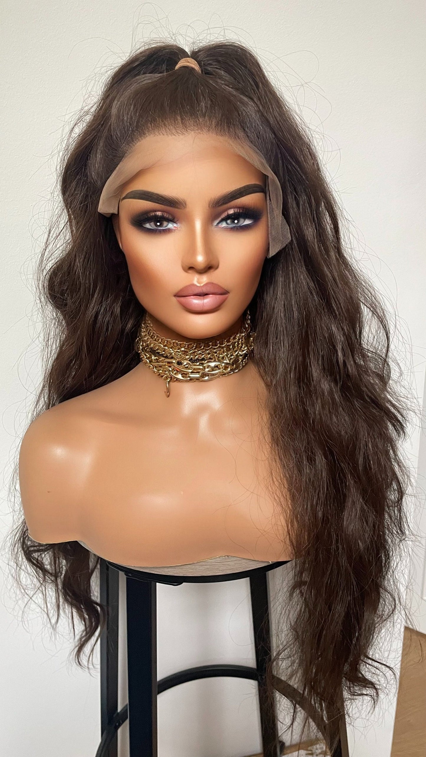 Dark Brunette Brown Lace Front Wavy Wigs For Women Natural Looking 13x6 Lace Front Wig With A Realistic Hair Line Heat Friendly Synthetic
