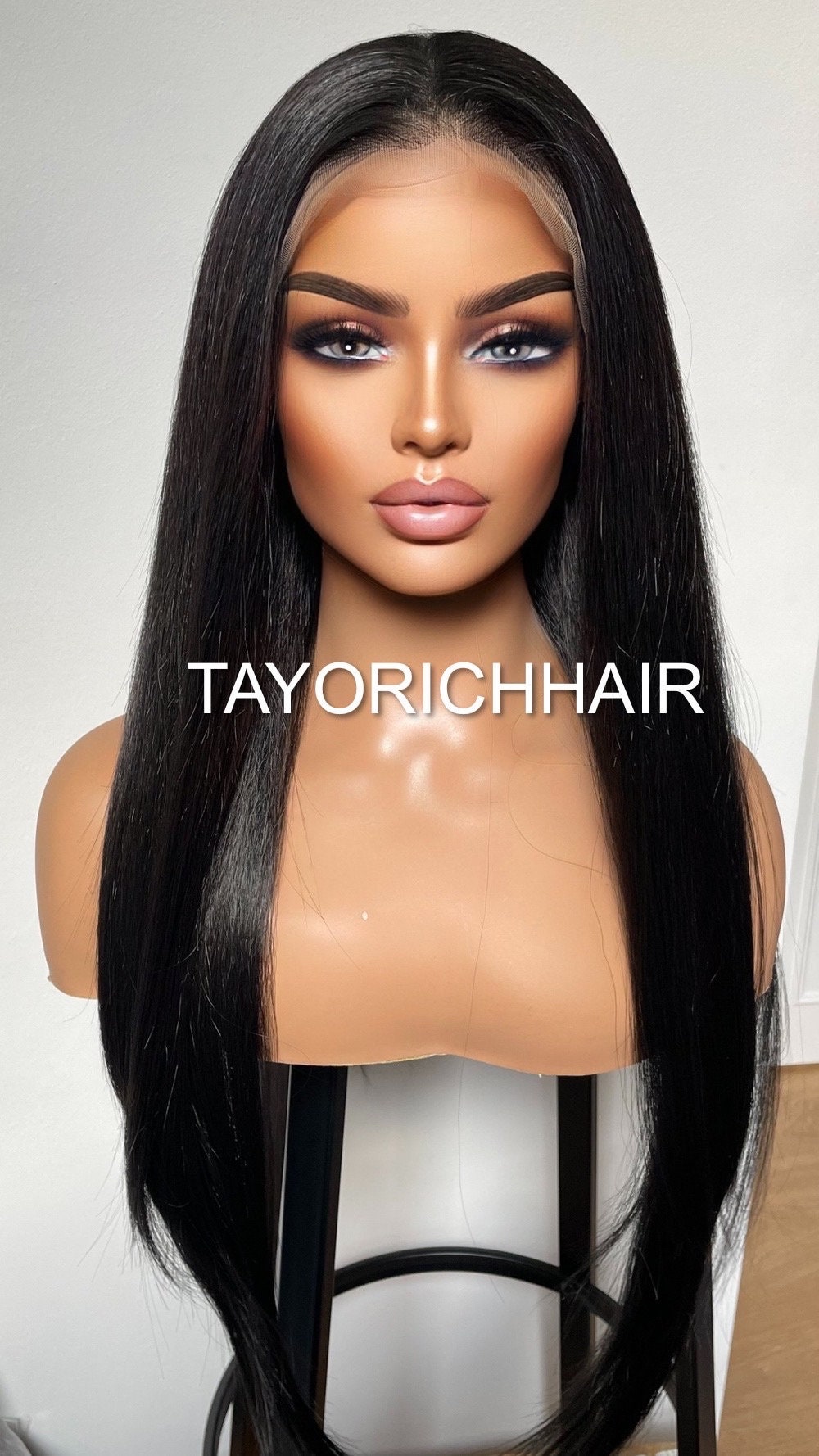 Black Yaki Long Straight Synthetic Lace Front Wig For Women/ Gothic Lace Wigs/ 13x4 Wide Soft Lace Wig/ Black Free Part Synthetic Lace Wigs