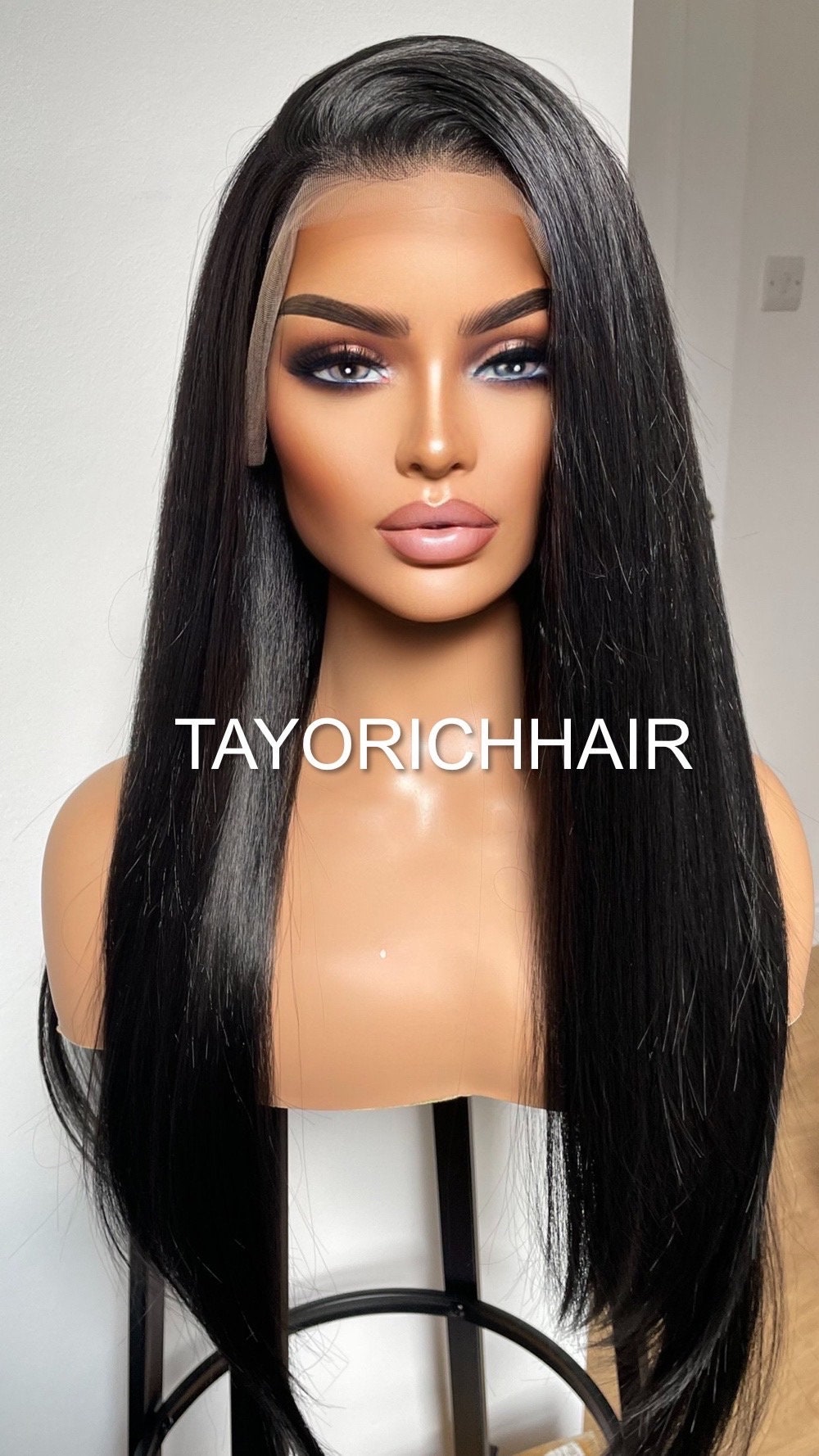 Black Yaki Long Straight Synthetic Lace Front Wig For Women/ Gothic Lace Wigs/ 13x4 Wide Soft Lace Wig/ Black Free Part Synthetic Lace Wigs