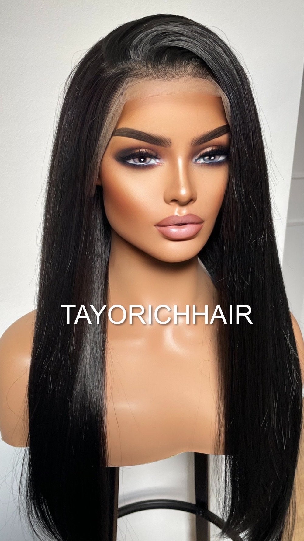 Black Yaki Long Straight Synthetic Lace Front Wig For Women/ Gothic Lace Wigs/ 13x4 Wide Soft Lace Wig/ Black Free Part Synthetic Lace Wigs