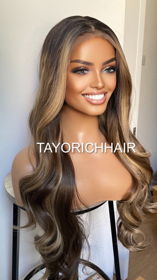 Money Piece Dark Brown And Blonde Heat Safe Synthetic Wig
